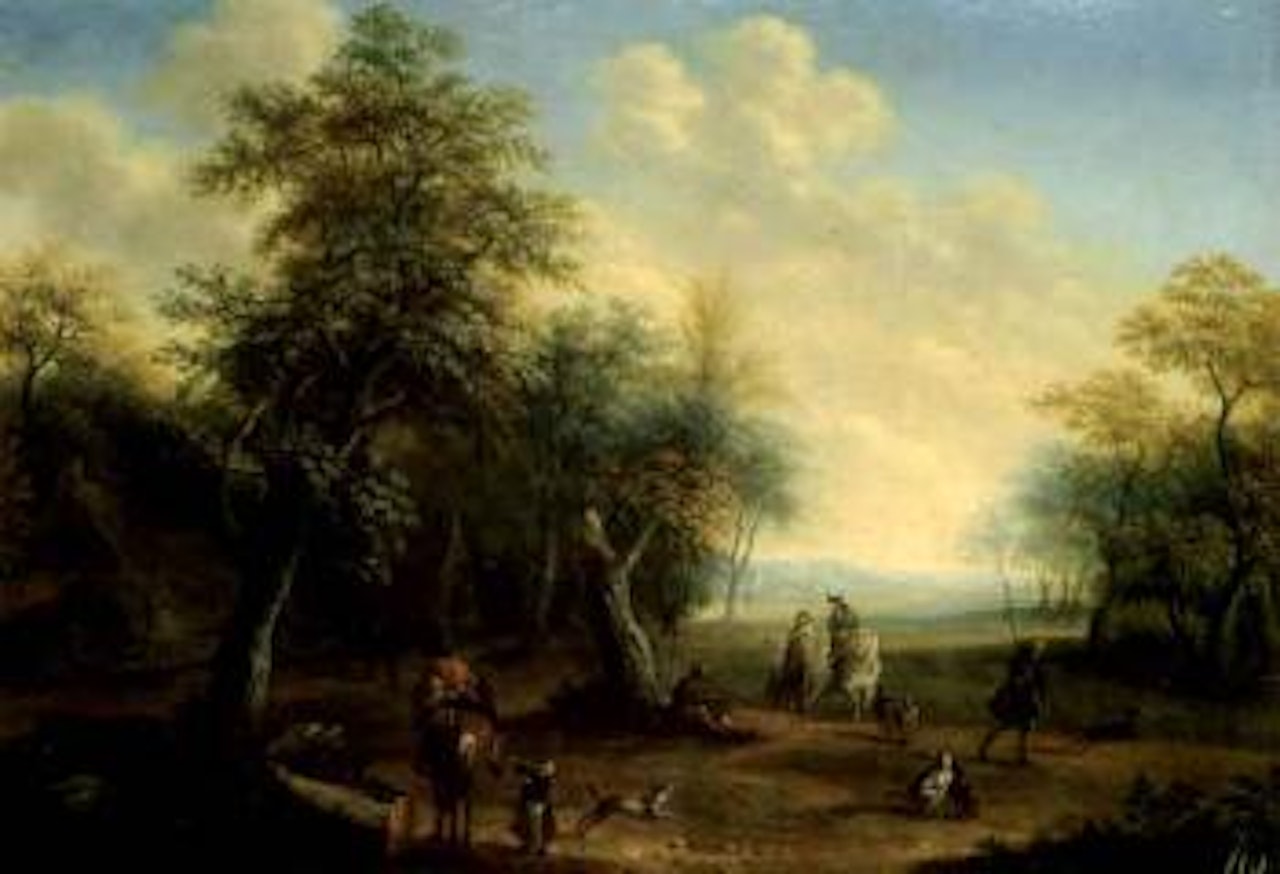 Countryside with figures by German School
