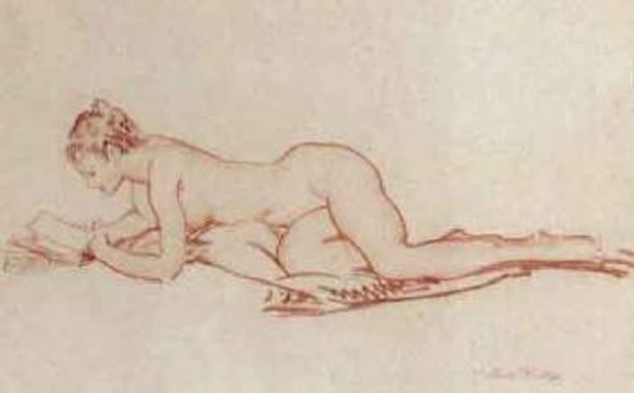 Reclining nude reading by William Russell Flint