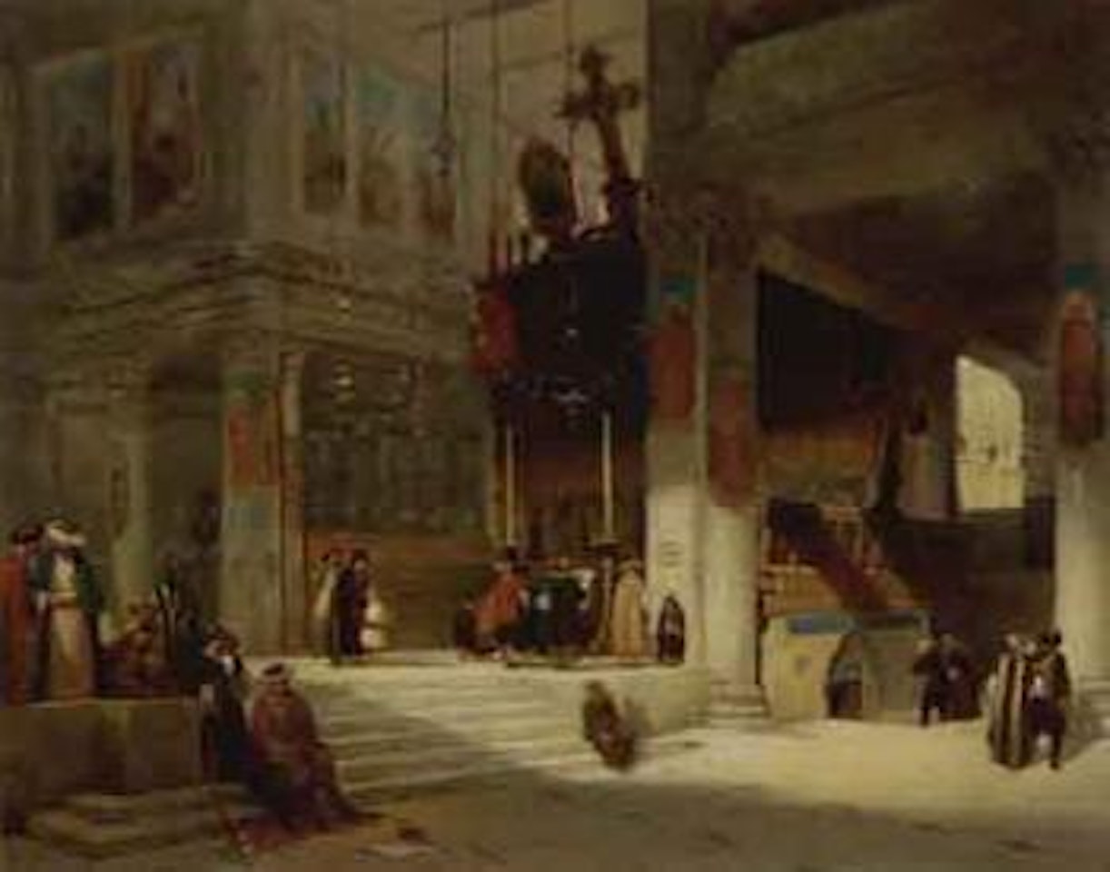 Worshippers inside an eastern church by Germain-Fabius Brest