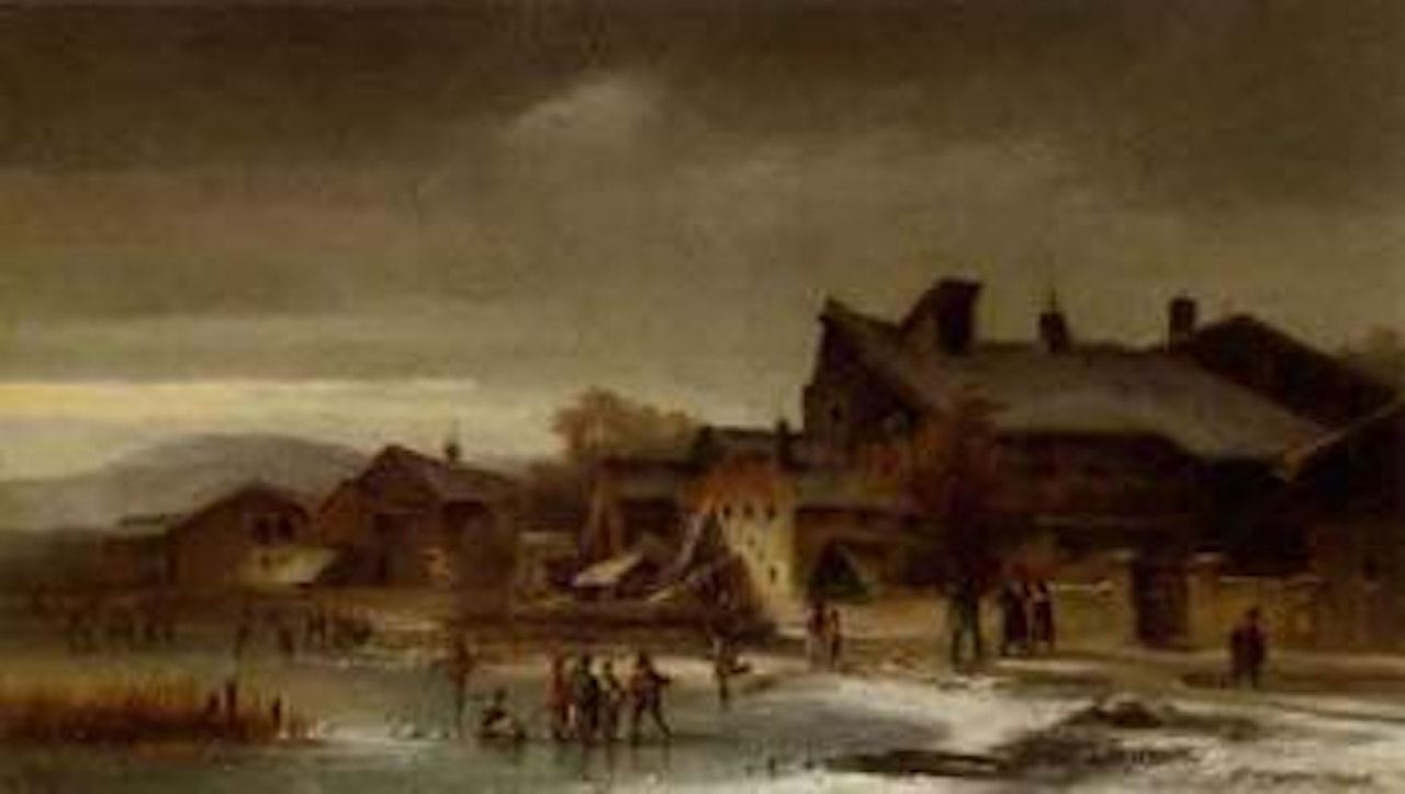 Children playing in a winter landscape by Anton Doll