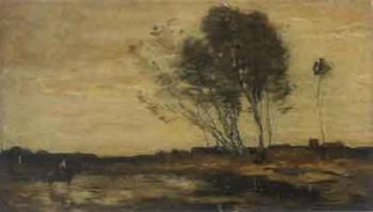 Barbizon landscape with man on horseback by Jean Baptiste Camille Corot