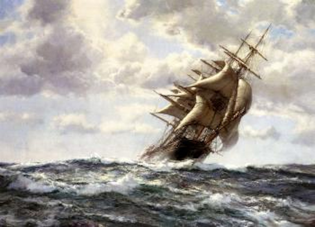 Fabled tea clipper Taeping running in light winds by Montague Dawson