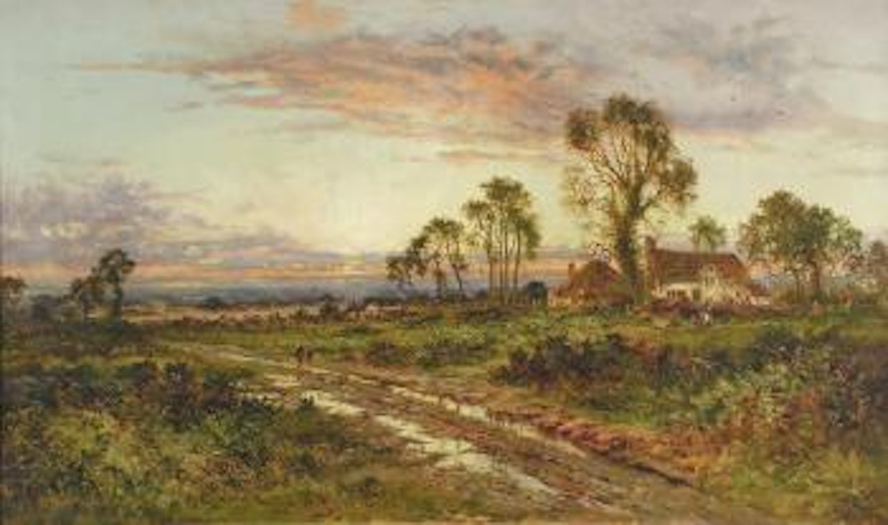 Country landscape with figures by Benjamin Williams Leader