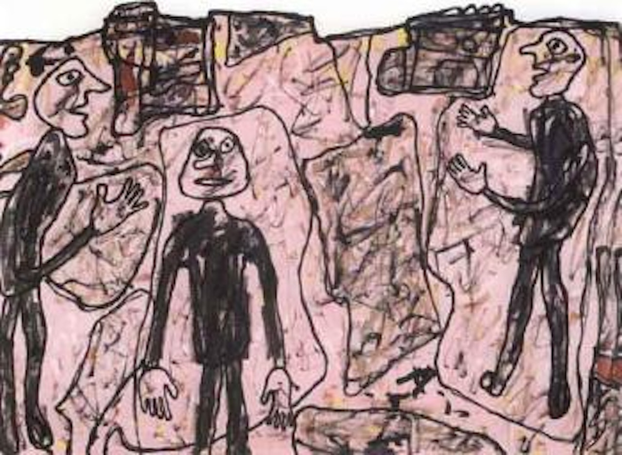 Lieu rose avec trois personnages by Jean Dubuffet