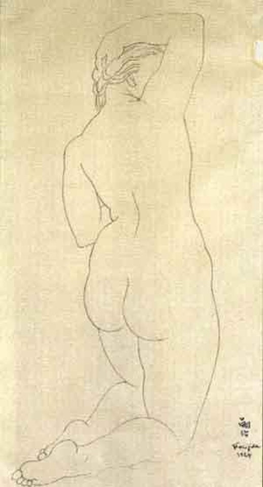 Nude kneeling viewed from the back by Leonard Tsuguharu Foujita