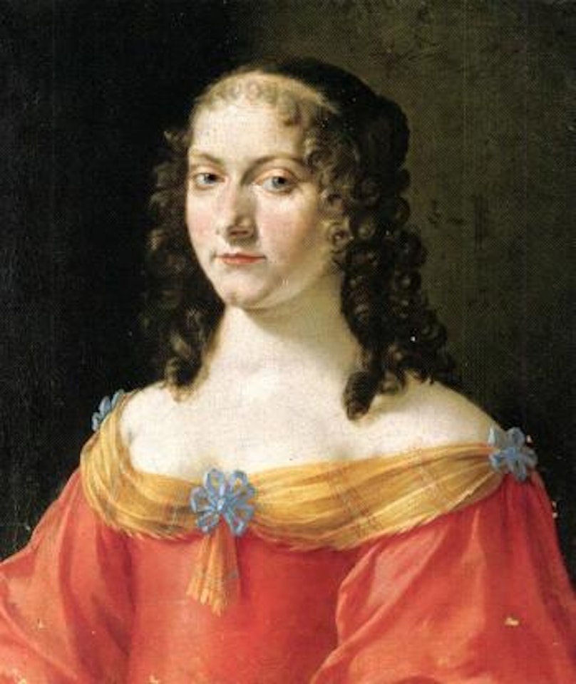 Portrait of a lady, half-length, in a red and gold dress by French School