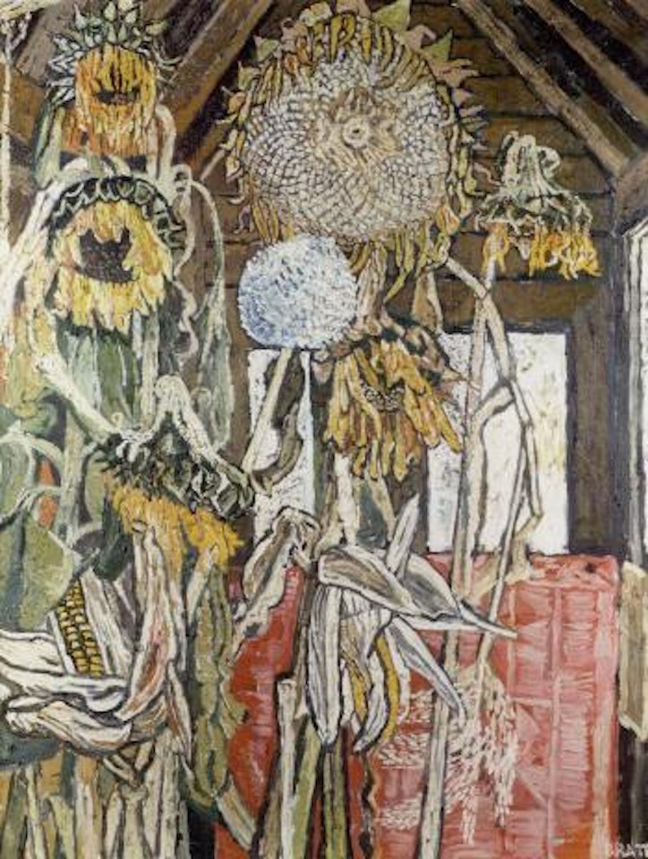 Sunflower analogy with church rose-window by John Bratby