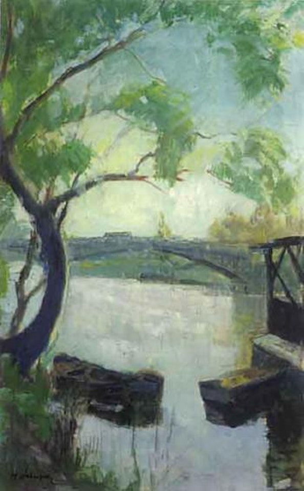 Bord de riviere avec barque by Henri Lebasque