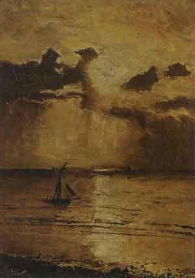 Barque de peche au coucher du soleil by Alfred Stevens