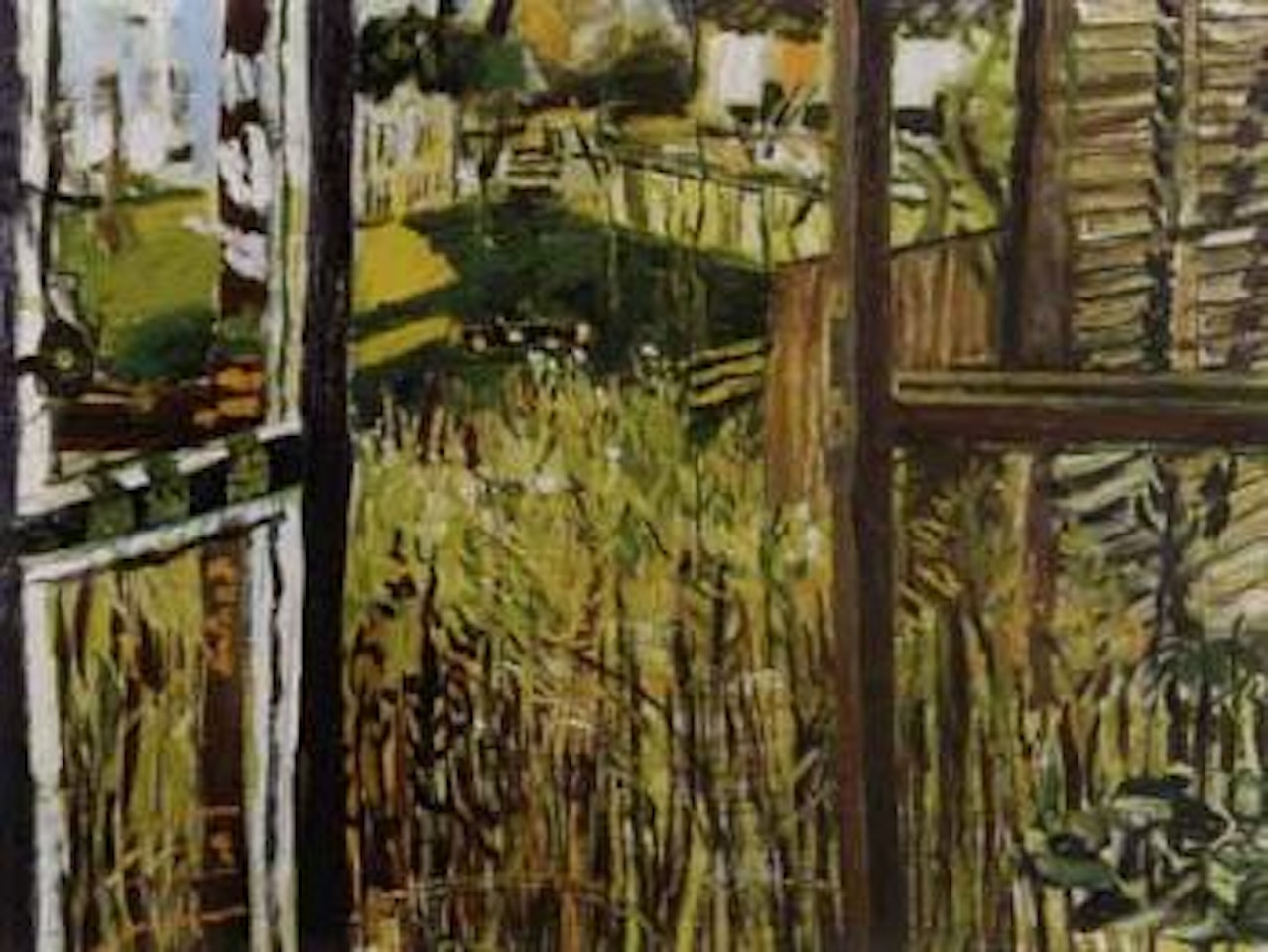 The garden from revolving studio with toy car by John Bratby