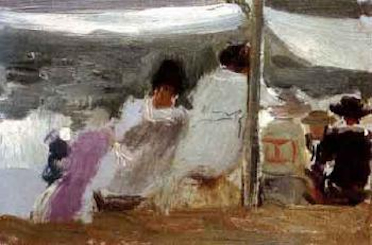 Figures bajo los toldos, San Sebastian, in the shade in San Sebastian by Joaquin Sorolla Y Bastida