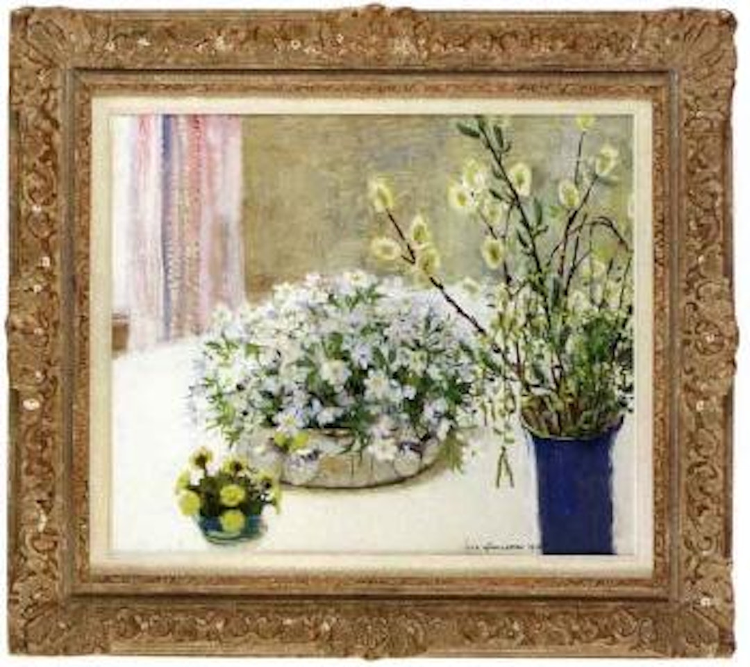 Still life of coltsfoot and wood anemones by Olle Hjortzberg