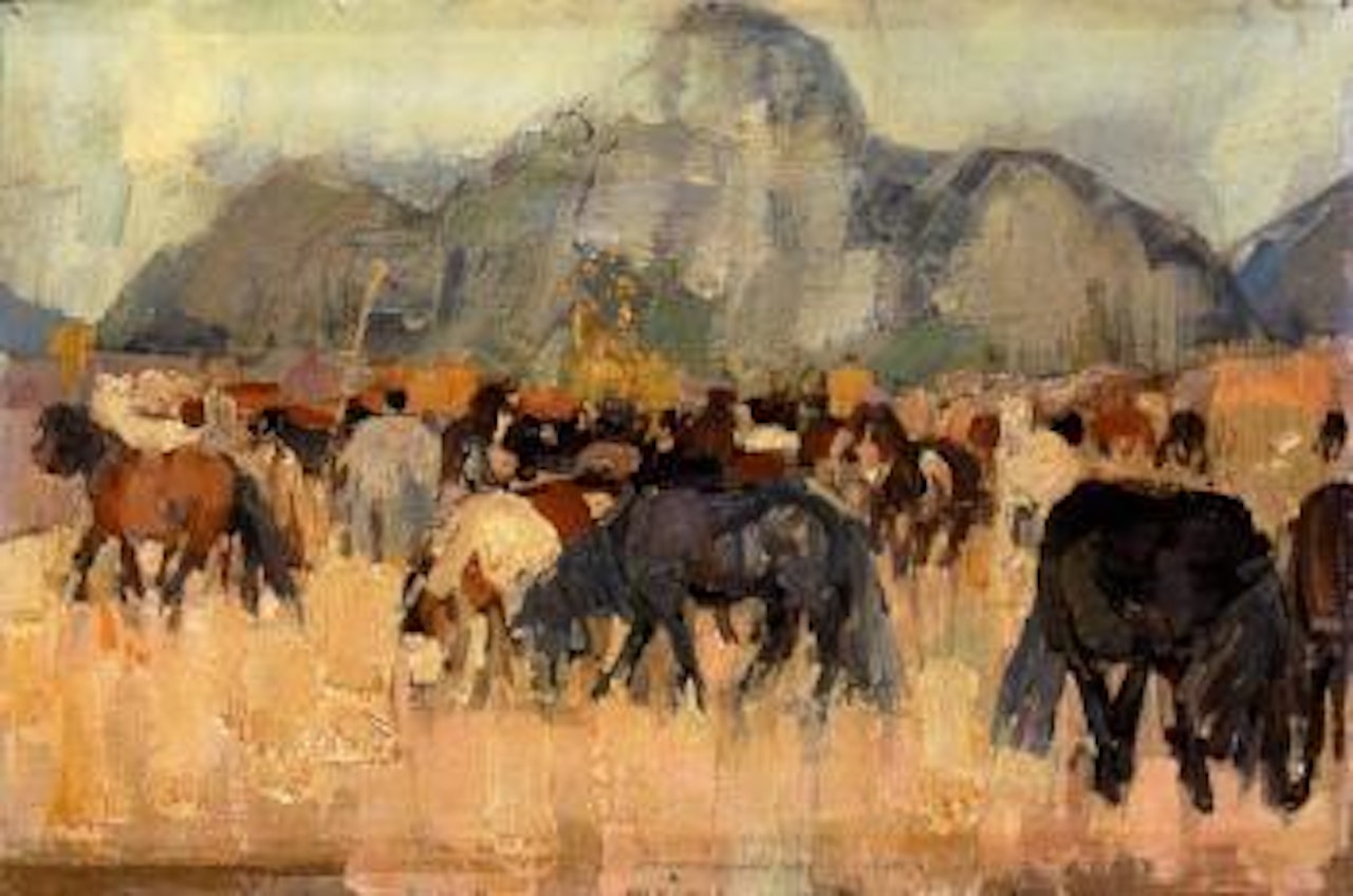 Ponies in Taos Pueblo by Leon Gaspard