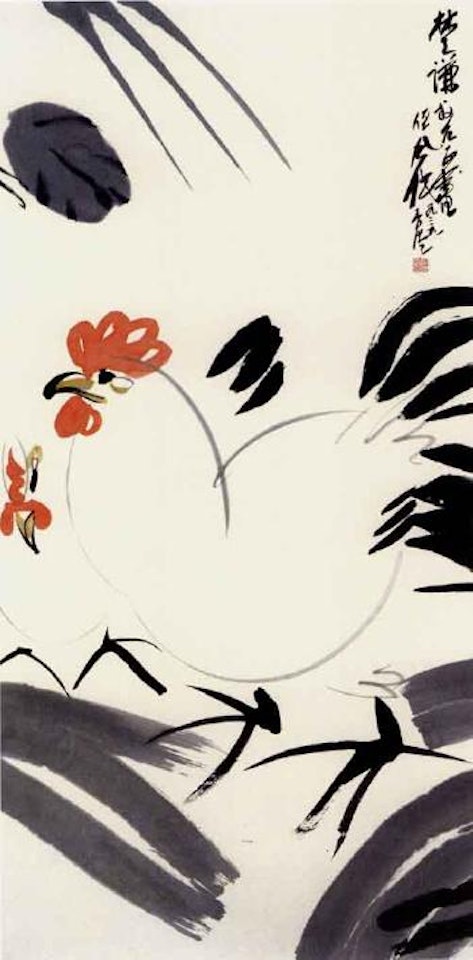 Two cocks by Lin Fengmian