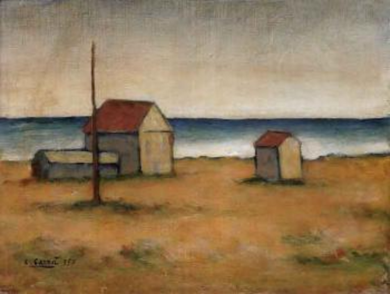 Beach hut and pole by Carlo Carra