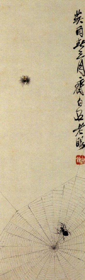 Spider waiting for its prey by Qi Baishi