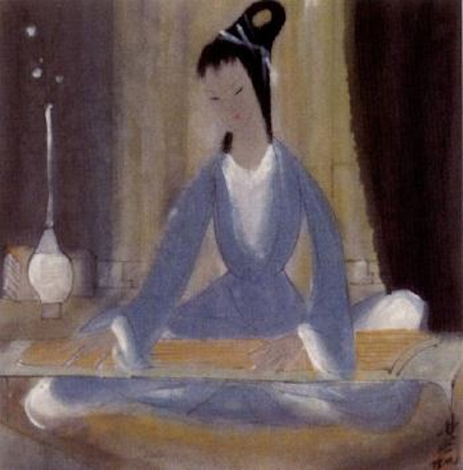 Lady playing qin by Lin Fengmian