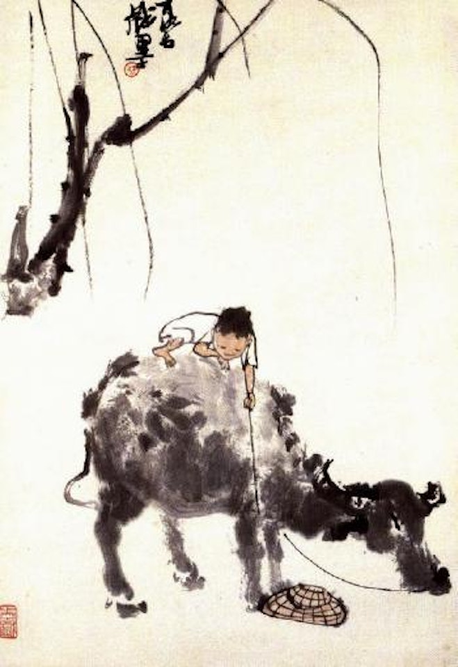 Boy and buffalo by Li Keran