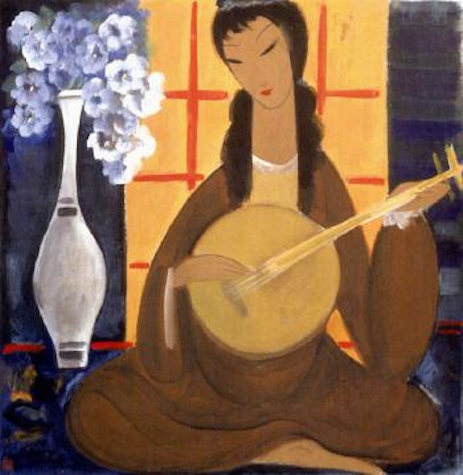 Lady playing music by Lin Fengmian