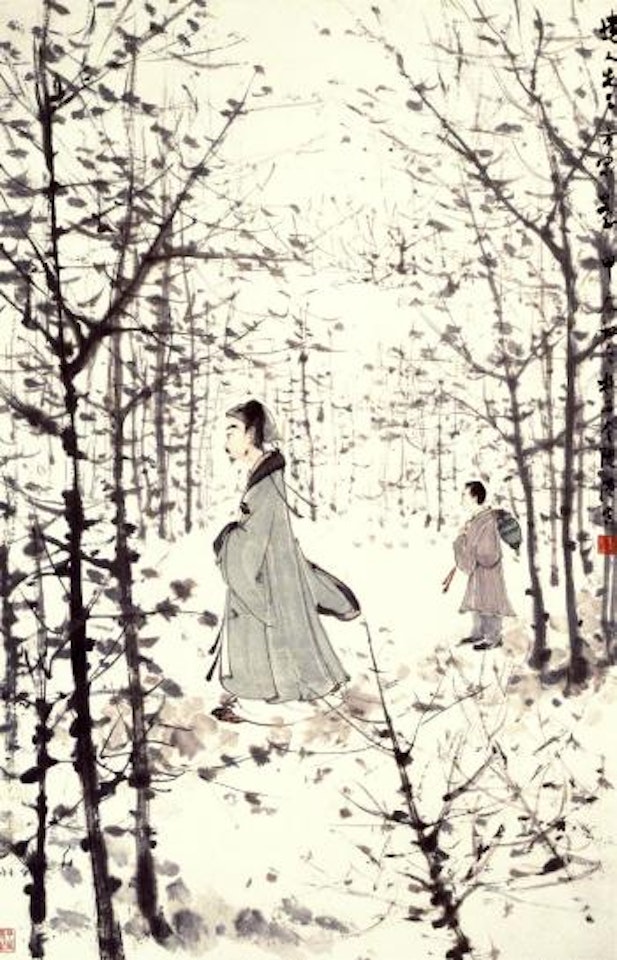 Strolling in a wintry woodland by Fu Baoshi
