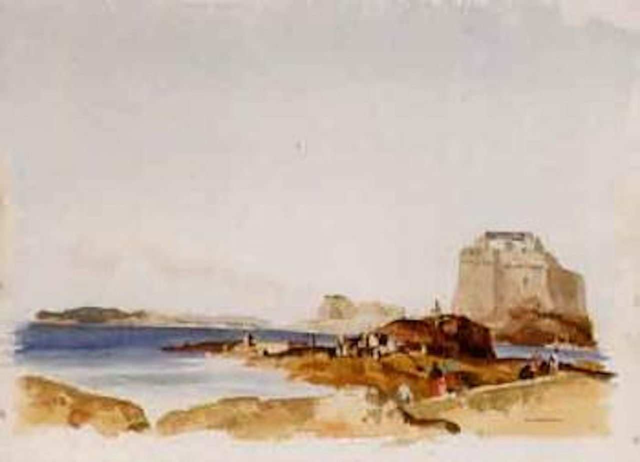 Figures on the shore at St. Malo, Brittany by William Russell Flint