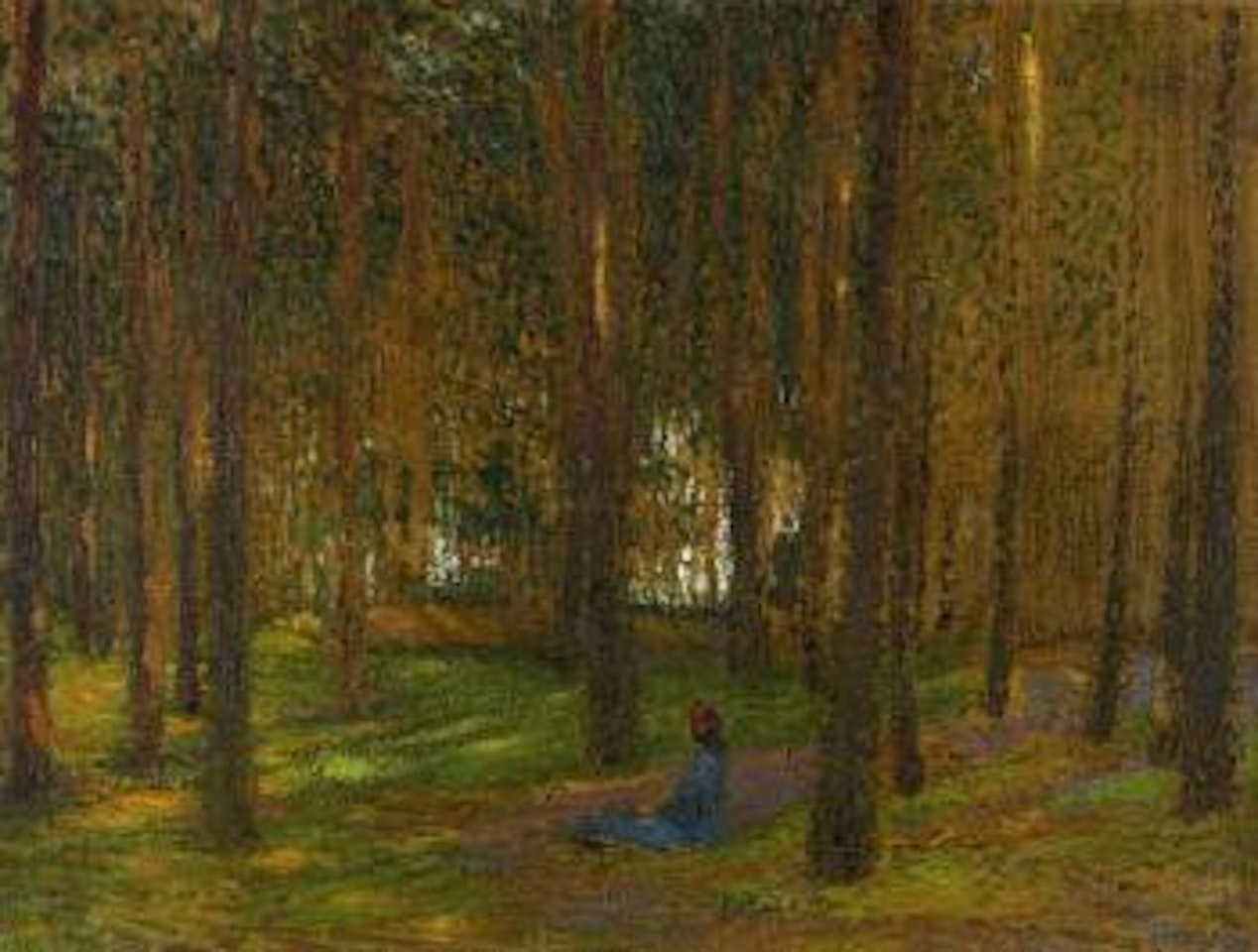 Personnage assis dans une pinede by Henri Jean Guillaume Martin