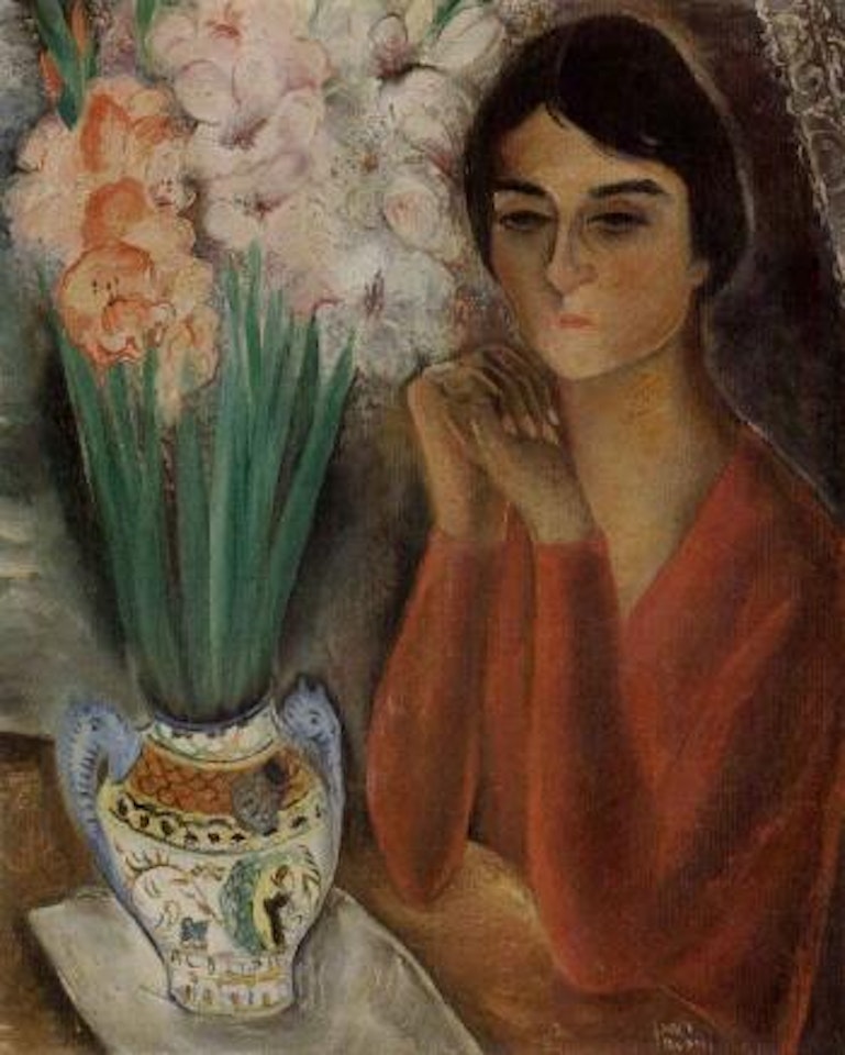 Woman with flowers by Reuven Rubin