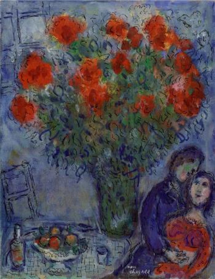 Couple aux fleurs rouges by Marc Chagall