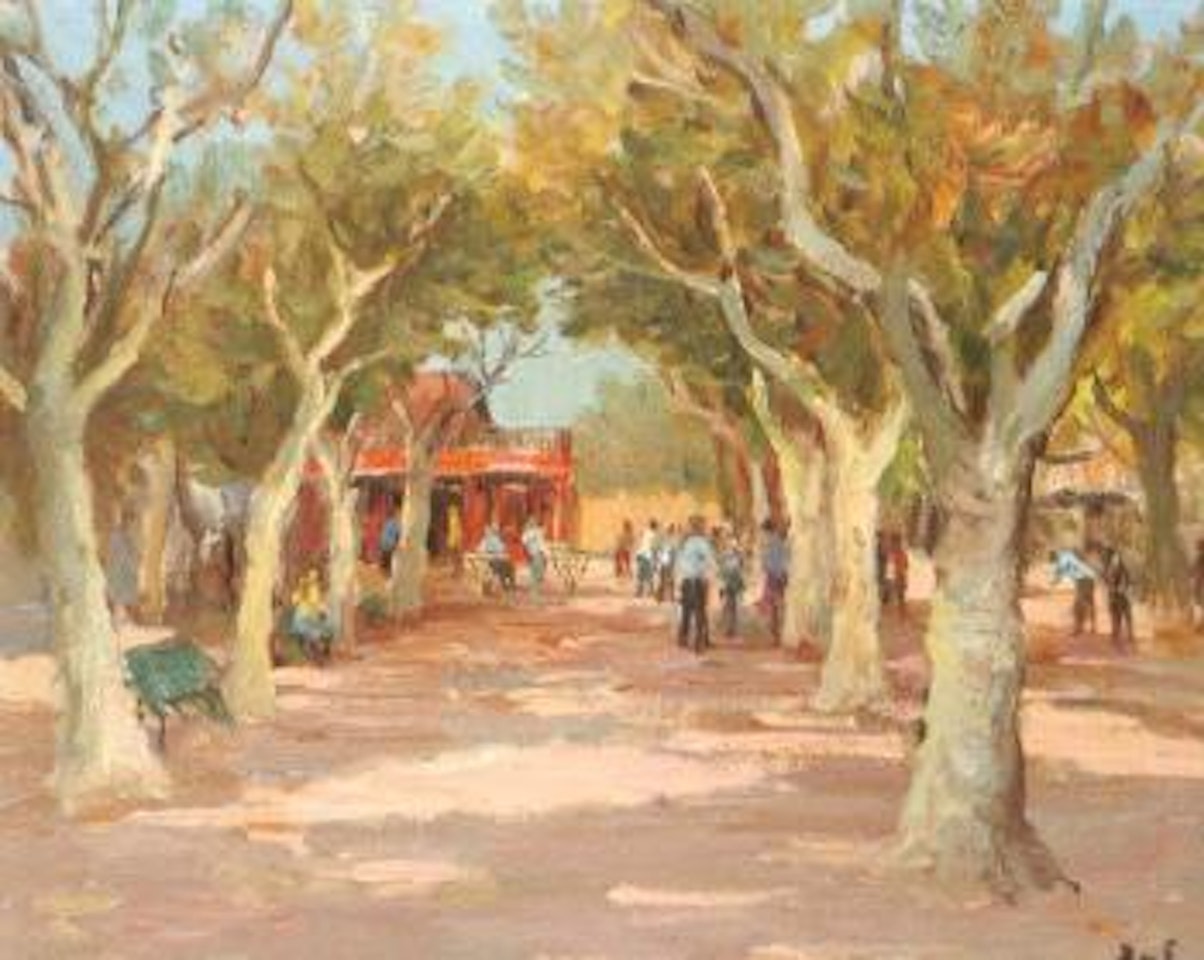 Cafe sous les plantanes en Provence by Marcel Dyf