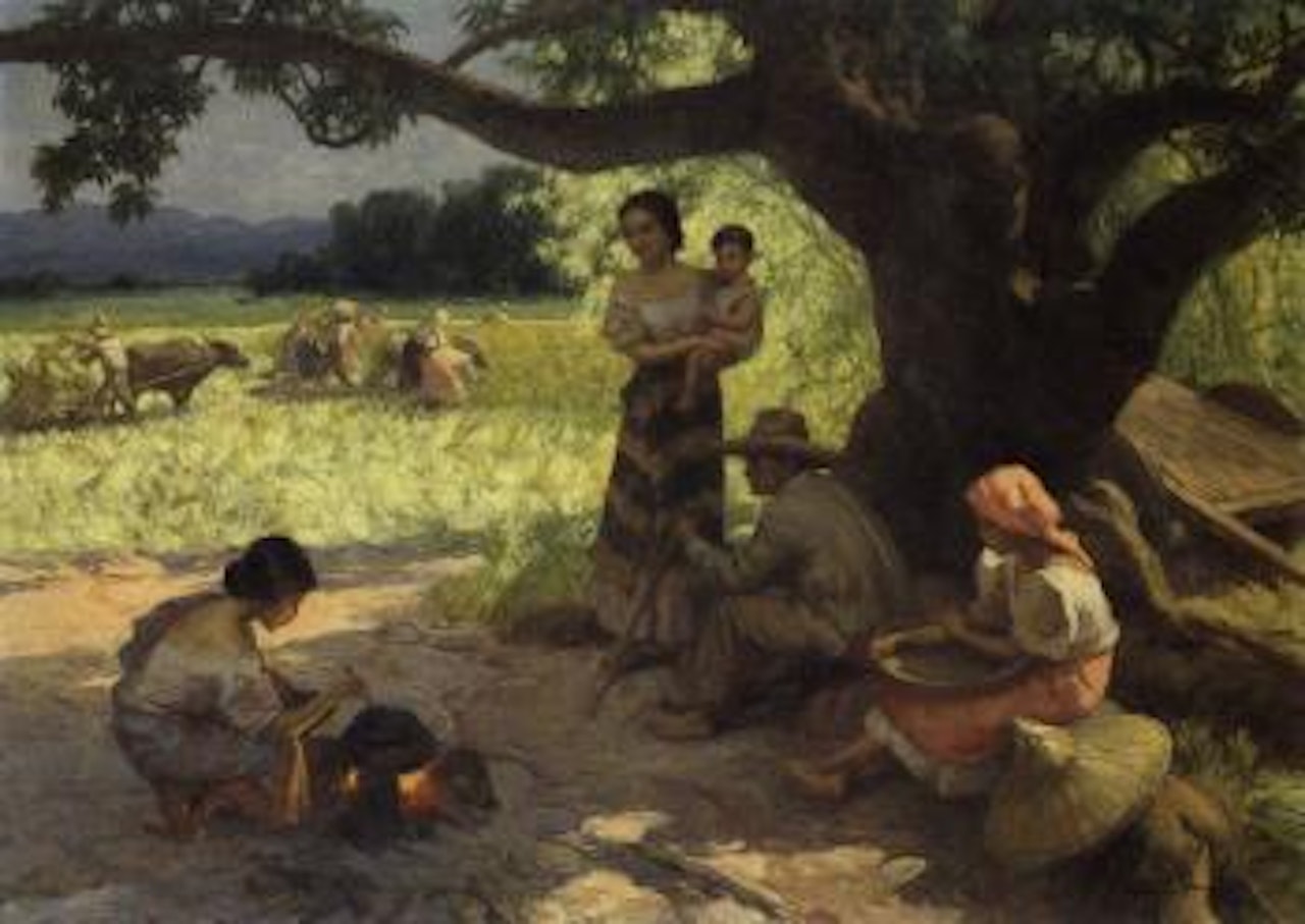 Cooking under the mango tree by Fernando Amorsolo