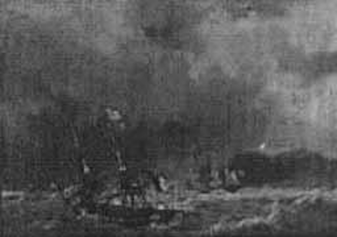 Trois mats dans la tempete by Jean Baptiste Henri Durand-Brager