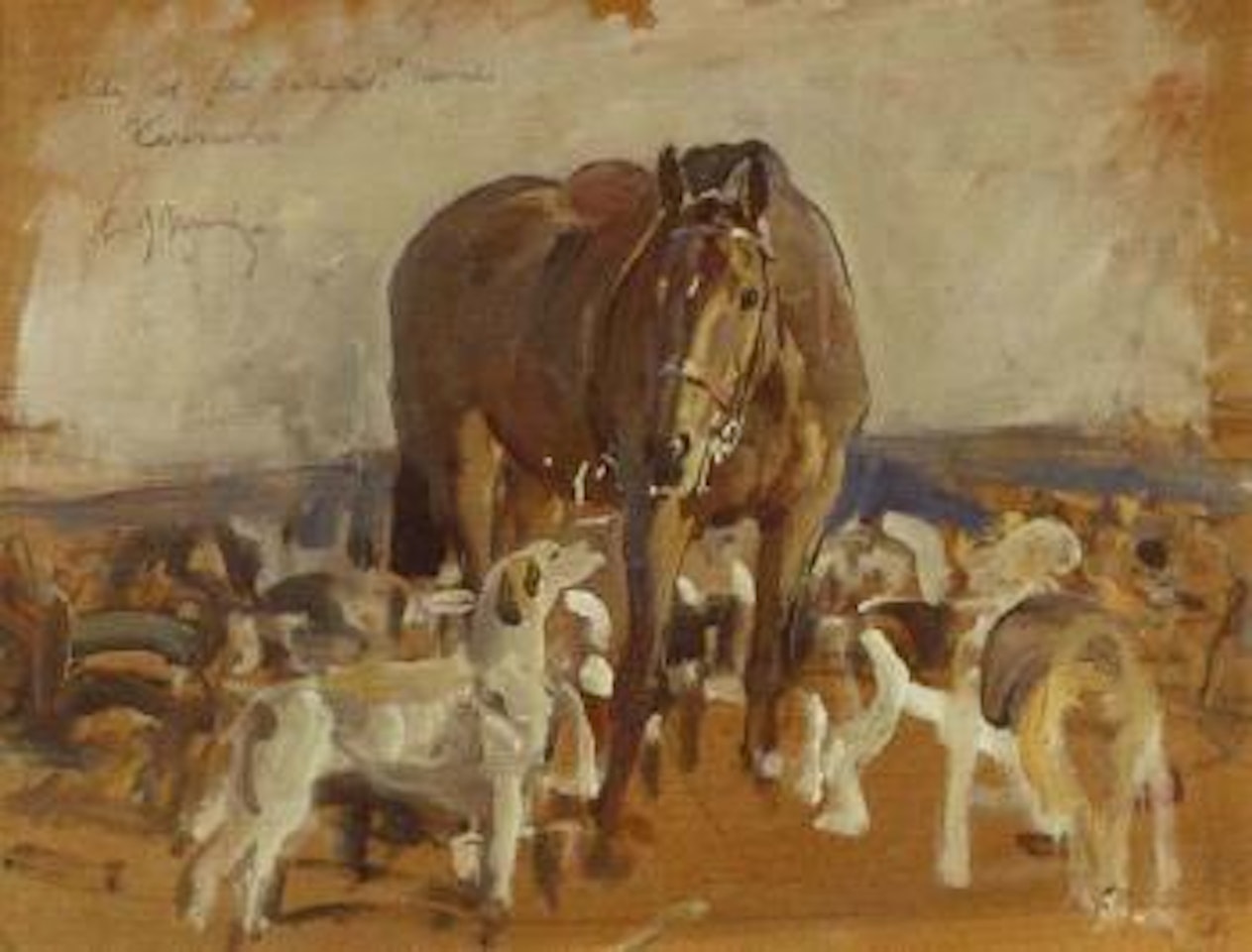 Study of Lord Bathurst's kennels, Cirencester. Cloud study by Alfred James Munnings
