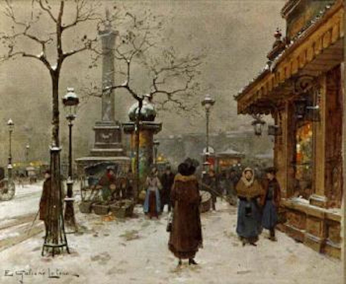 In the snow, la Bastille by Eugene Galien-Laloue