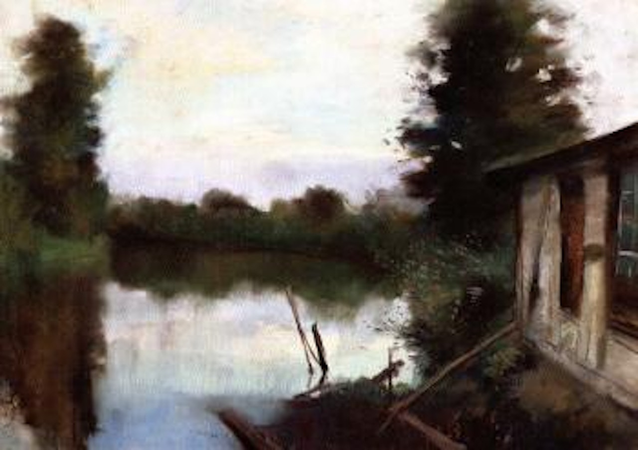 Landscape with lake by Lesser Ury