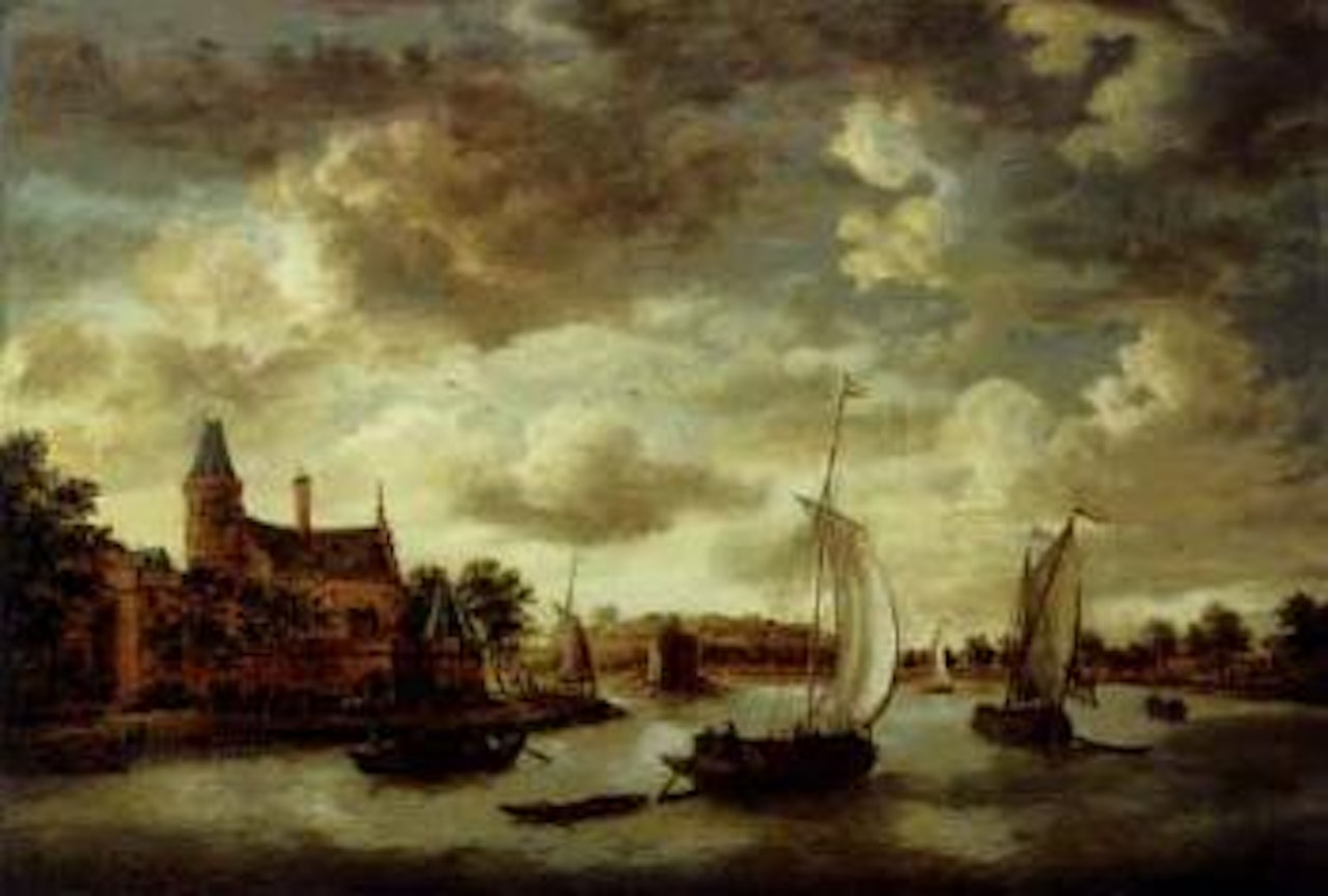 River landscape with barges by Jan Abrahamsz. Beerstraten