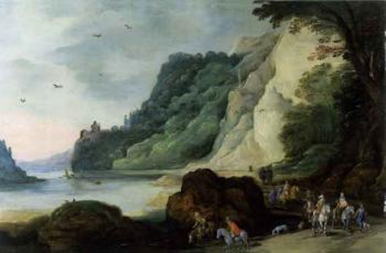 Mountainous landscape with horsemen by Jan Brueghel by Joos de Momper the Younger