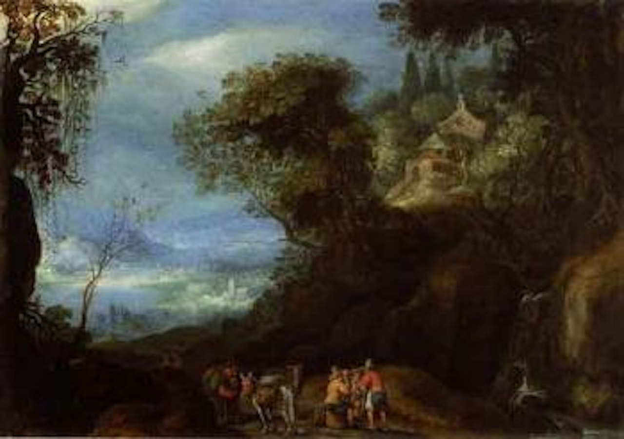 Travellers on road. Landscape with falconers by Paul Bril