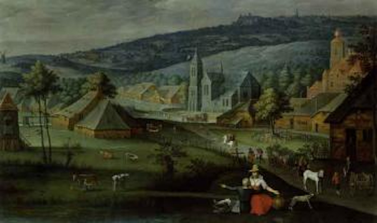 Landscape with wedding procession by Flemish School