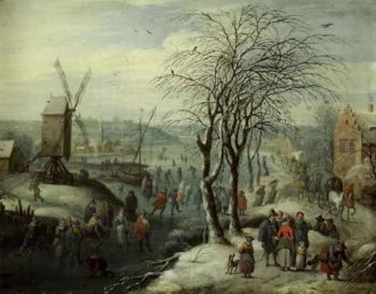 Winter landscape with skaters by Karel Beschey