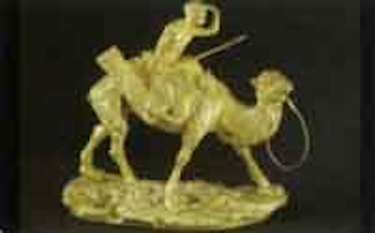 African boy with gun on camel by French School