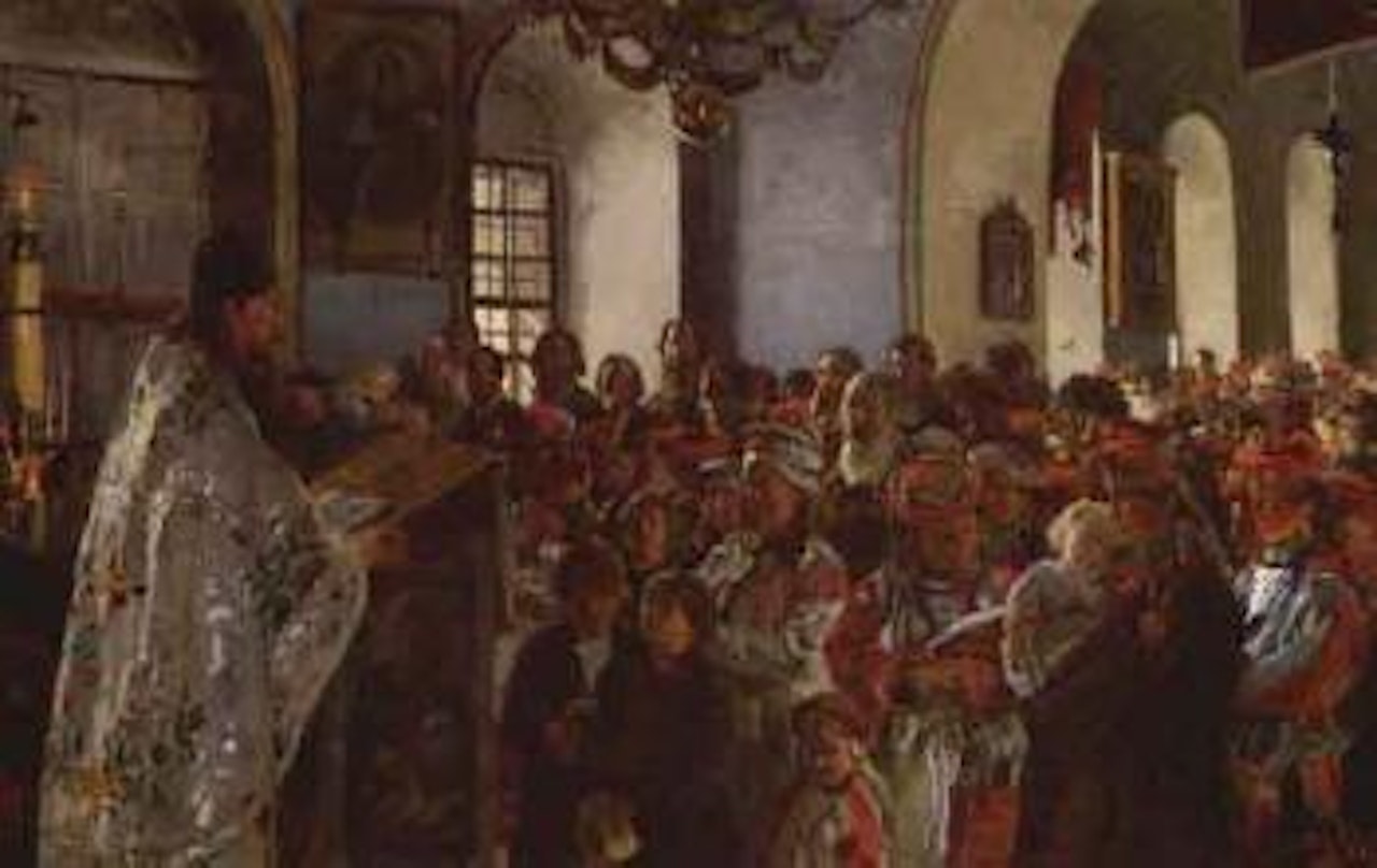 Sermon in Ukrainian village church by Vladimir Makovsky