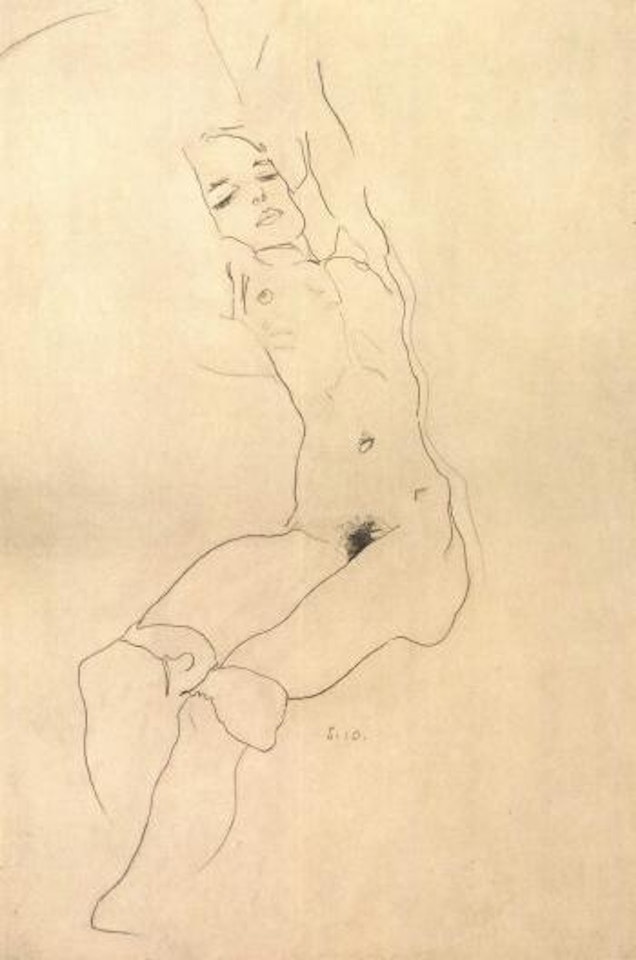 Reclining female nude by Egon Schiele