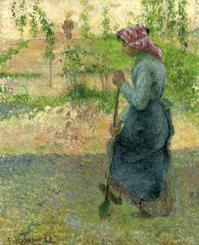 Etude de paysanne en plein air, bechant by Camille Pissarro