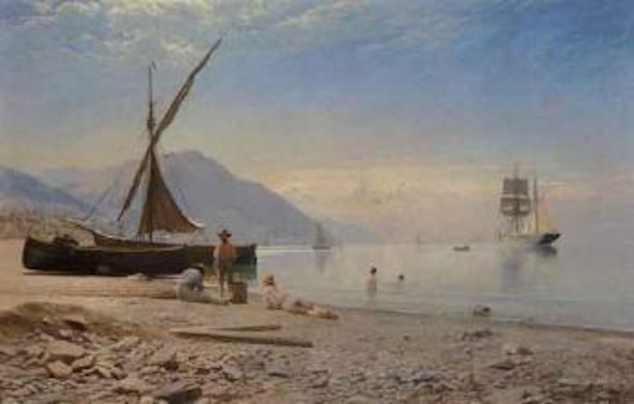 Fishermen and children bathing possibly Naples or Capri by Anders Andersen-Lundby