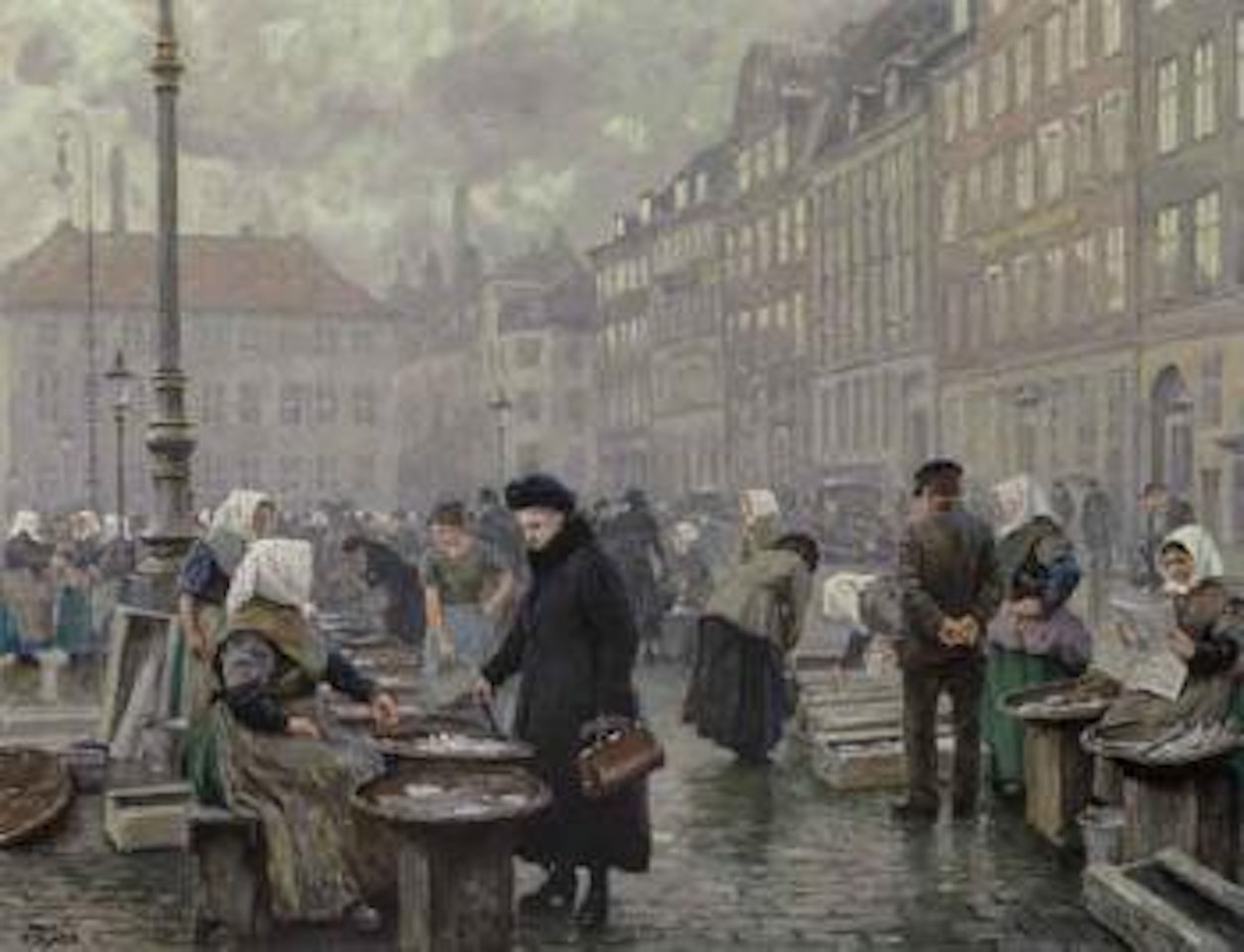 Buying fish from the fisherwomen at Gammel Strand by Paul Fischer