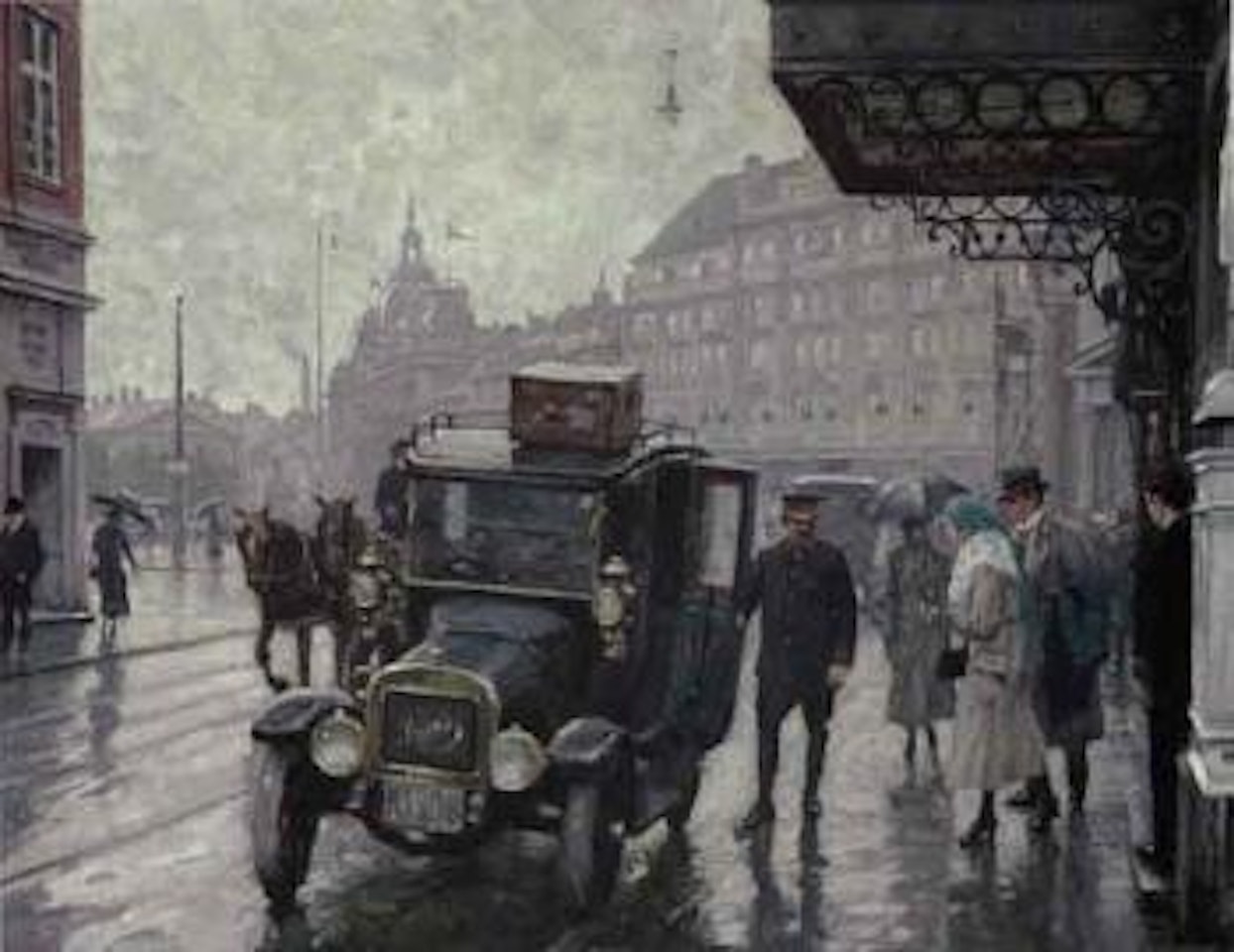Lady entering taxi from Hotel Cosmopolitan by Paul Fischer