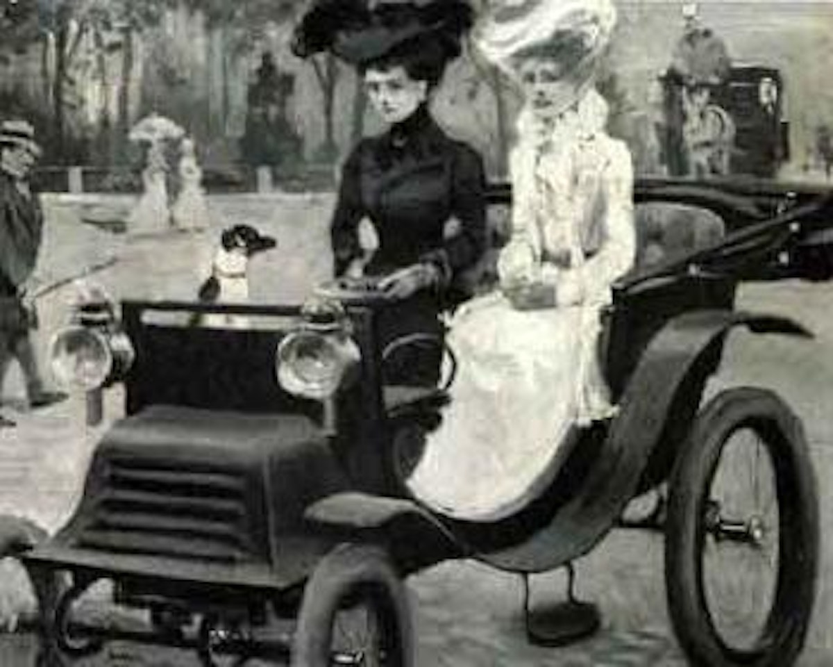 Two elegant ladies in an open car by Paul Fischer