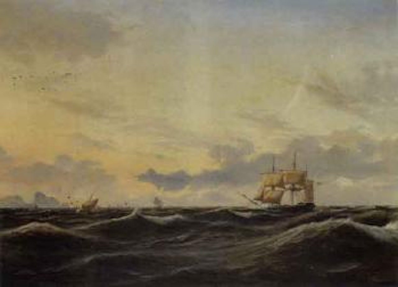 Sailing vessels off the coast of Morocco by Anton Melbye