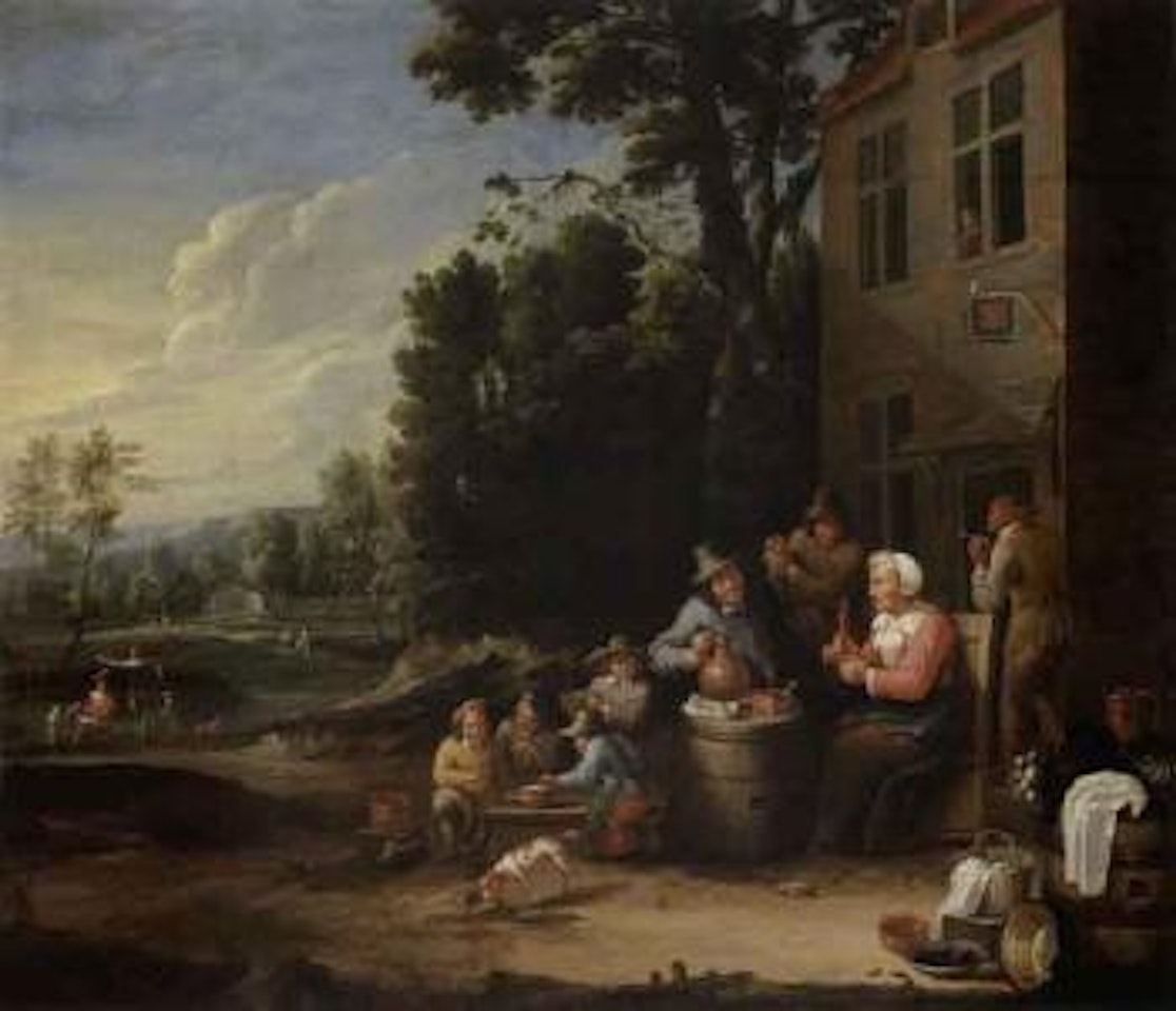 Mountain landscape with figures outside a country inn by David Teniers II