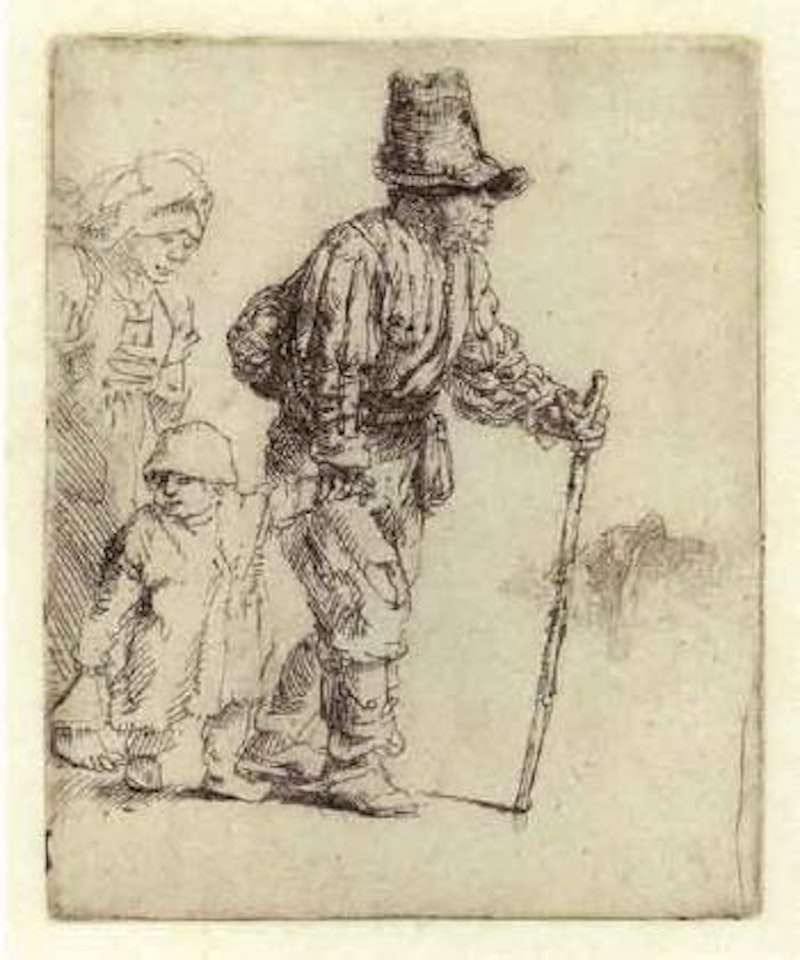Peasant family on the tramp by Attributed to Rembrandt Harmensz van Rijn